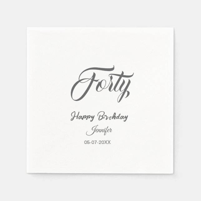 40th forty letterbirthday add name date year gray  napkins (Front)