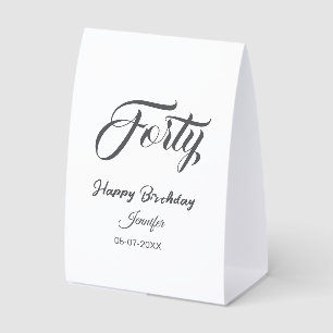 40th forty letterbirthday add name date year gray paper table tent