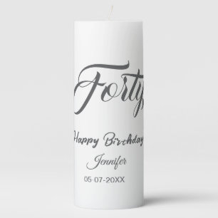 40th forty letterbirthday add name date year gray pillar candle
