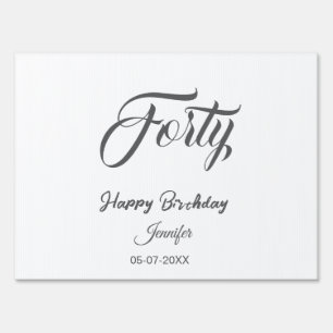 40th forty letterbirthday add name date year gray  sign