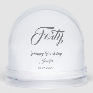 40th forty letterbirthday add name date year gray snow globe