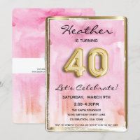 40th Girl Birthday Pink and Gold