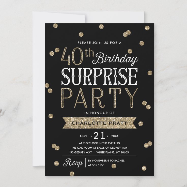 40th Glitter Confetti Surprise Party Invitation 