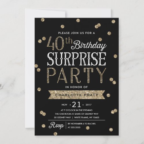 40th Glitter Confetti Surprise Party Invitation