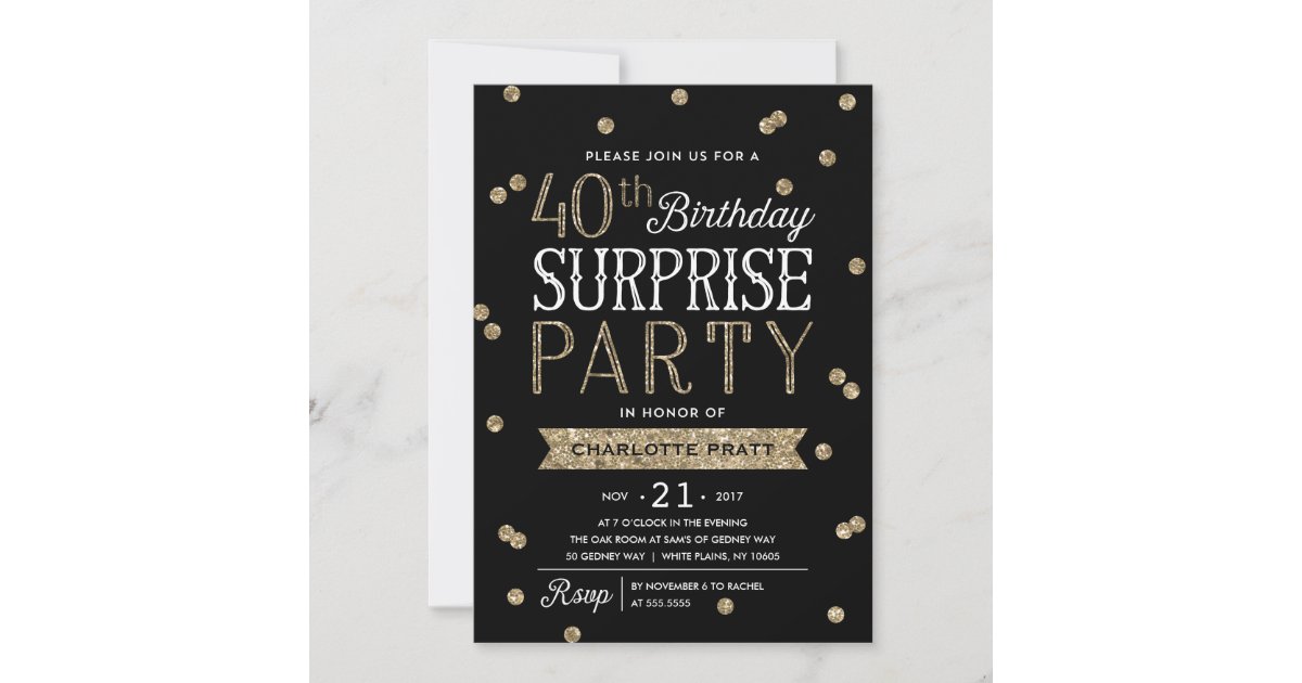 40th Glitter Confetti Surprise Party Invitation | Zazzle