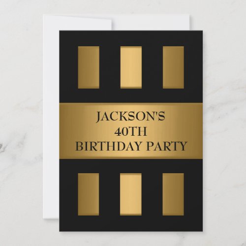40th Gold Bronze Black Block Stripes Party Invitations