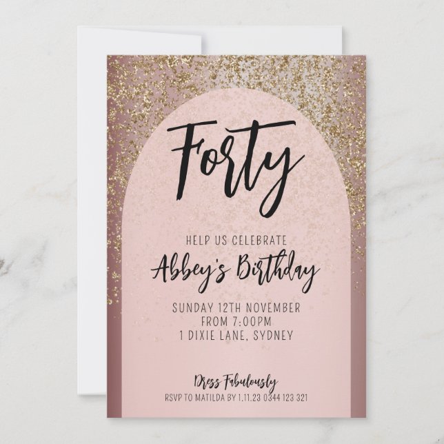 40th Gold Glitter Arch Birthday Invite (Front)