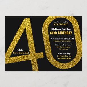 40th Gold Glitter Birthday Invitation