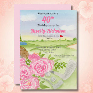 40th Golf Birthday Party Peonies On Golf Course In Invitation