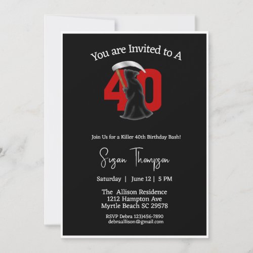 40th Grim Reaper Birthday Invitation