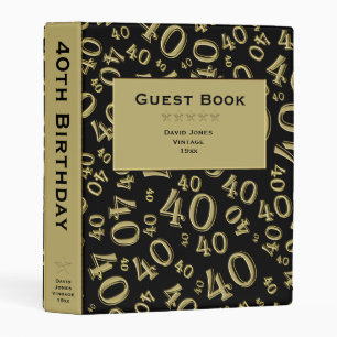 40th Guest Book Gold/Black Number Pattern Mini Binder