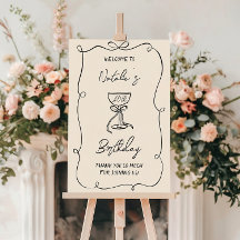 40th Hand Drawn Bow Champagne Birthday Welcome