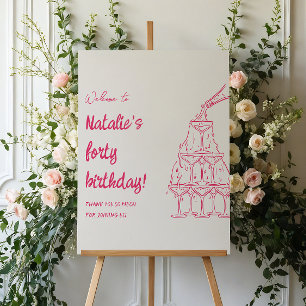 40th Hand Drawn Champagne Tower Birthday Welcome Foam Board