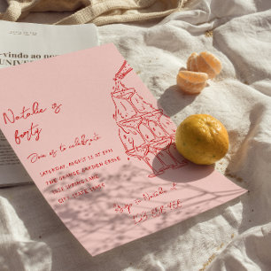 40th Hand Drawn Champagne Tower Forty Birthday Invitation