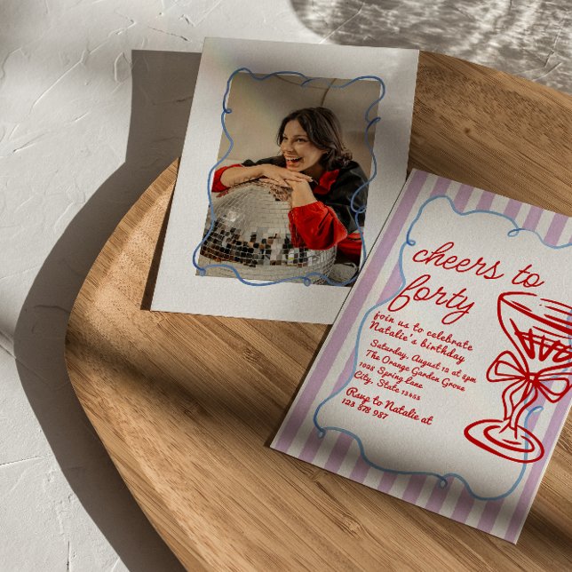 40th Hand Drawn Colorful Champagne Photo Birthday Invitation (Creator Uploaded)