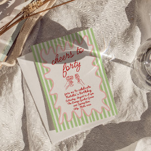 40th Hand Drawn Colorful Stripes Forty Birthday Invitation