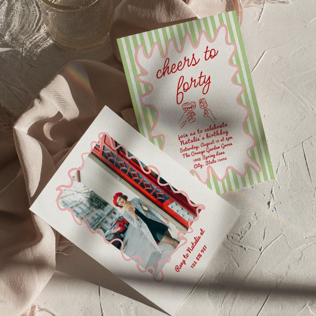 40th Hand Drawn Colorful Stripes Photo Birthday Invitation (Creator Uploaded)