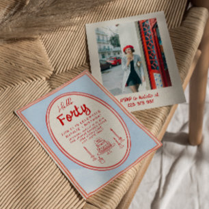 40th Hand Written Drawn Cake Quirky Photo Birthday Invitation