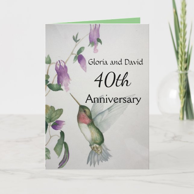 40th Happy Anniversary Sweet Stylish Hummingbird Card (Front)