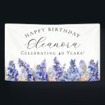 40th Happy Birthday Banner Blue July Birth Flower<br><div class="desc">Elegant summer watercolor blue larkspur flowers create a beautiful floral border at the bottom of this happy birthday banner. Larkspur or delphinium flowers are the July birth flower. A trendy font combination gives it a modern aesthetic. All of the text is editable.</div>