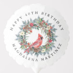 40th Happy Birthday Cardinal Wreath Custom Balloon<br><div class="desc">Add a special touch to your envelopes or gift giving. A red cardinal is nestled in a traditional pine wreath decorated with berries,  pinecones and flowers. All text is editable.</div>