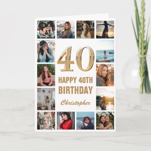 40th Happy Birthday Gold and White Photo Collage