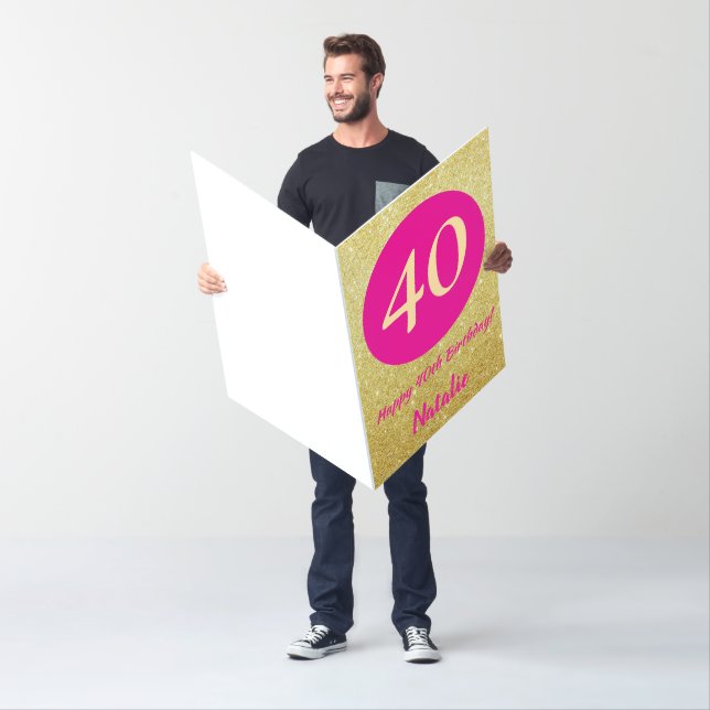 40th Happy Birthday Hot Pink Gold Extra Large Card (In Situ)