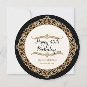 40th Happy Birthday Party Celebration Round Invite