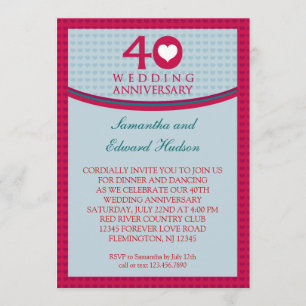 40th Heart Wedding Anniversary Invitation