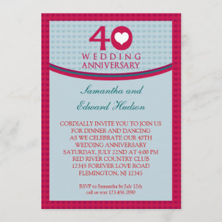 40th Heart Wedding Anniversary Invitation