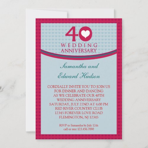 40th Heart Wedding Anniversary Invitation