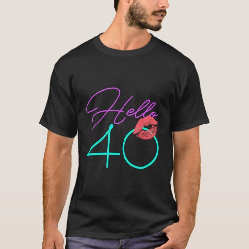 40Th Hello 40 Kiss Purple Bday T_Shirt