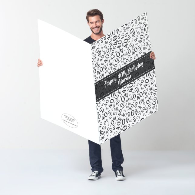40th Jumbo Birthday Number Pattern Black/White Card (In Situ)
