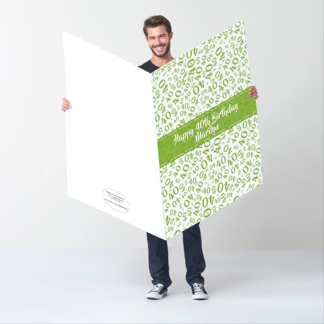 40th Jumbo Birthday Number Pattern Green/White Card (In Situ)