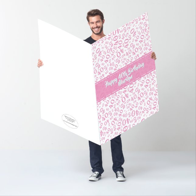 40th Jumbo Birthday Pink and White Number Pattern Card (In Situ)
