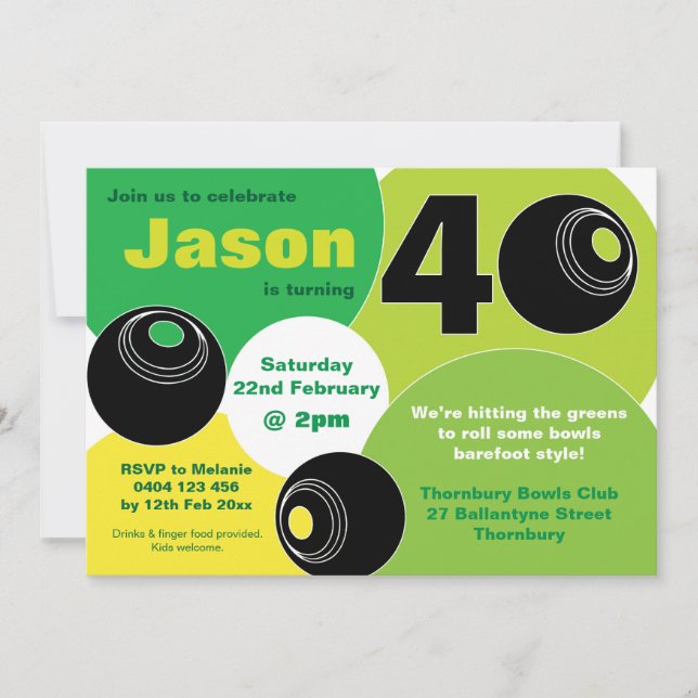 40th Lawn Bowls Barefoot Bowling Birthday Invitation (Front)