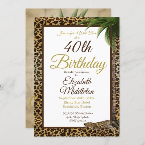 40th Leopard Print Palm Wild Birthday Invitation