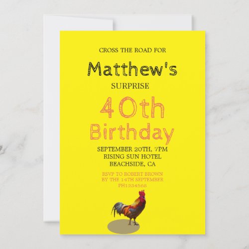 40th Male Birthday Fun Rooster Chicken Invitation