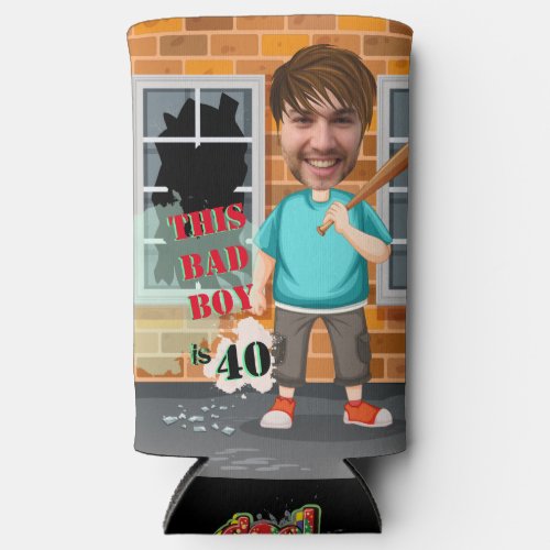 40th Mens Birthday Bad Boy Funny Face Cut_out Seltzer Can Cooler
