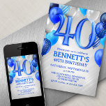 40th Mens Blue Birthday Invitation<br><div class="desc">A party, a whole party, and nothing but a party. That's what's in this birthday design. Featuring bold numbers and elegant typography surrounded by balloons, this design is as fun and bold as he is. The blue and silver color scheme lends an edgy, masculine air to the design. Perfect for...</div>