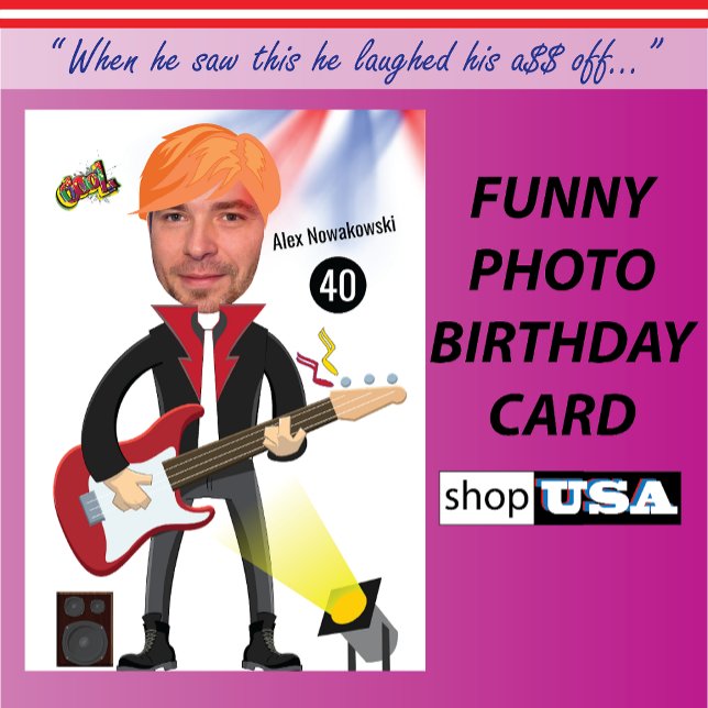 40th Mens 🎸🤣 Rockstar Birthday Guitar Funky Fun  Cards (Creator Uploaded)