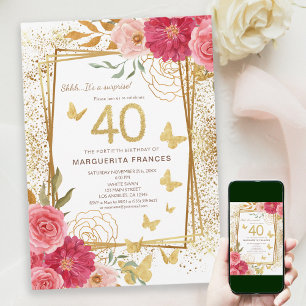 40th Milestone Rose Gold Glitter Forty Birthday Invitation