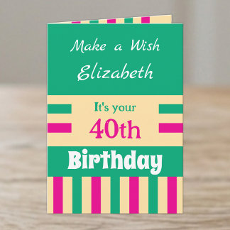 40th name pink green birthday card