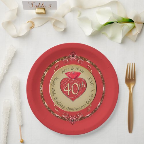 40th or 15th Ruby Wedding Anniversary Paper Plates