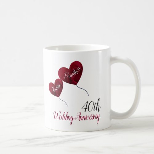 40th or any ruby wedding anniversary gift coffee mug