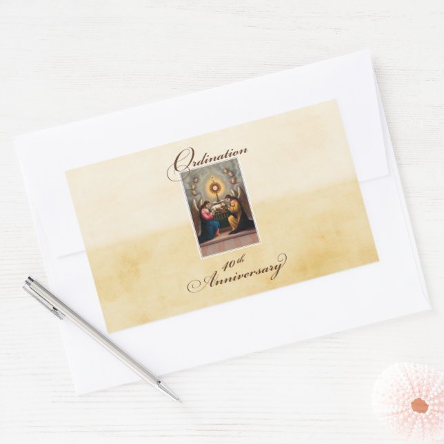 40th Ordination Anniversary Angels at Altar Rectangular Sticker (Envelope)