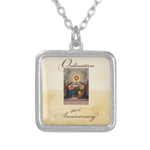 40th Ordination Anniversary Angels at Altar Silver Plated Necklace