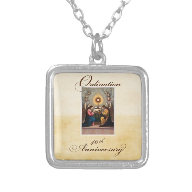 40th Ordination Anniversary Angels at Altar Silver Plated Necklace (Front)