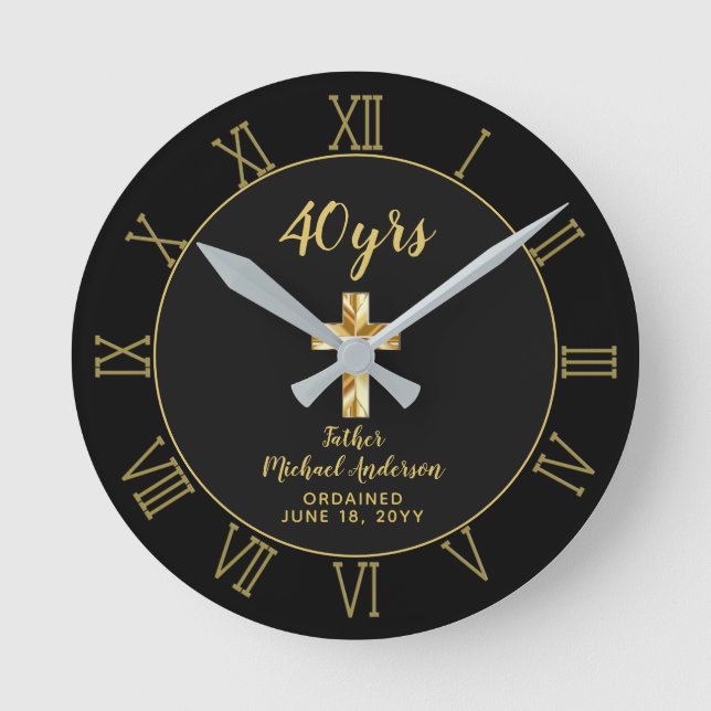 40th Ordination Anniversary Priest Golden Jubilee Round Clock (Front)