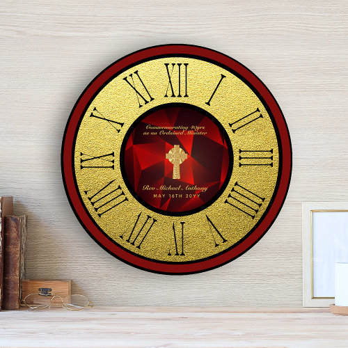 40th Ordination Anniversary Ruby Gold Personalized Large Clock